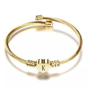 Gold plated Stainless Steel Heart Bracelet Bangle